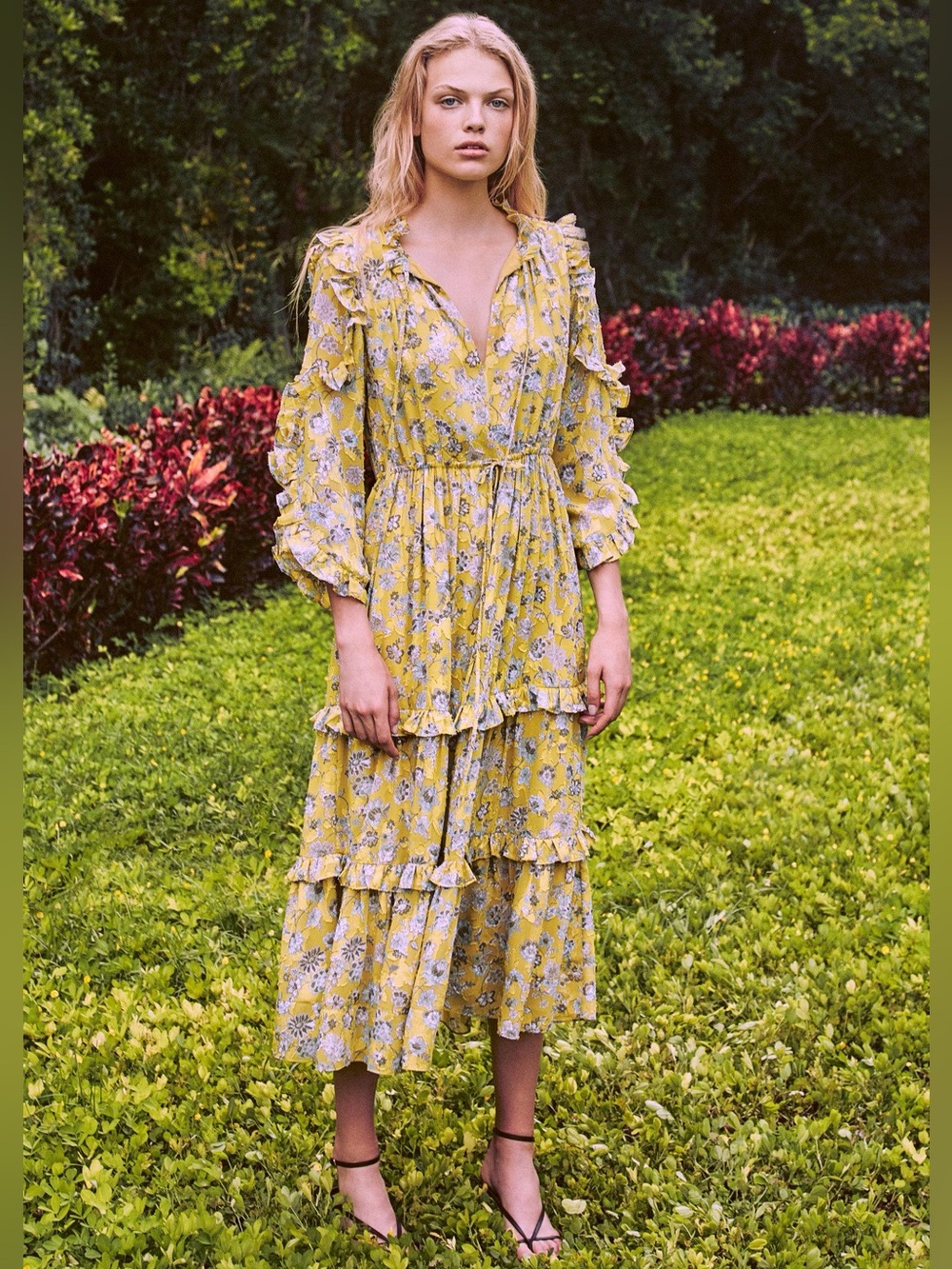 Alexis Auja Floral-print Crepe Midi Dress In Yellow
